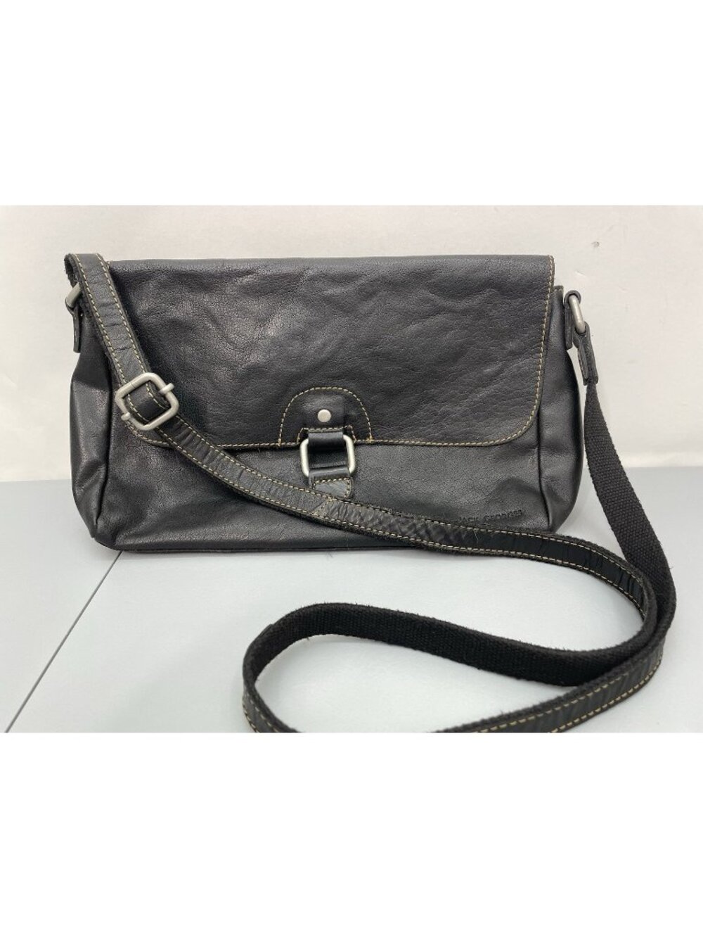 Jack Georges Voyager Olivia Crossbody Bag Purse Flap Over Buffalo Leather Black